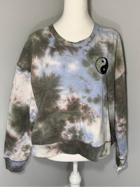 REBELLIOUS ONE One Green and Blue Crop Sweatshirt Size Large